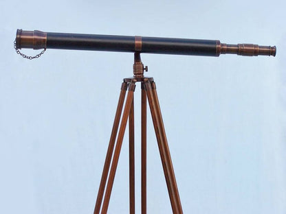 Floor Standing Antique Copper With Leather Galileo Telescope 65""