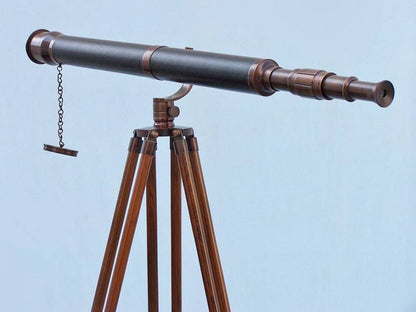 Floor Standing Antique Copper With Leather Galileo Telescope 65""