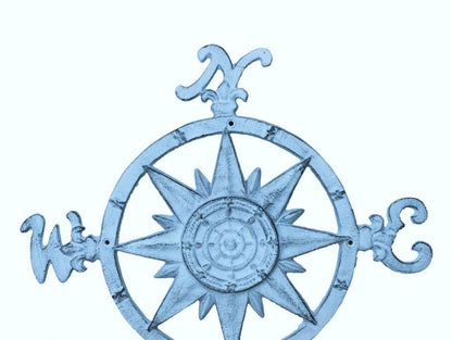 Rustic Dark Blue Whitewashed Cast Iron Large Decorative Rose Compass 19""