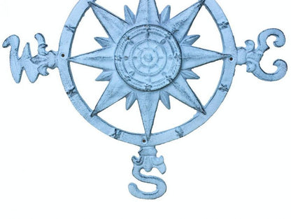 Rustic Dark Blue Whitewashed Cast Iron Large Decorative Rose Compass 19""