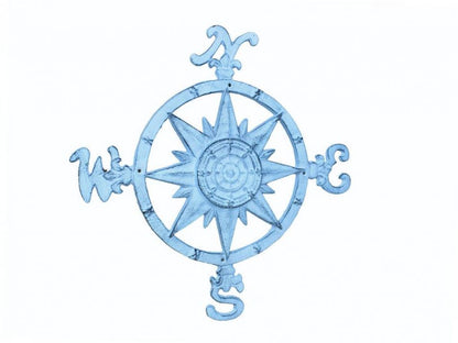 Rustic Dark Blue Whitewashed Cast Iron Large Decorative Rose Compass 19""