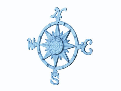 Rustic Dark Blue Whitewashed Cast Iron Large Decorative Rose Compass 19""