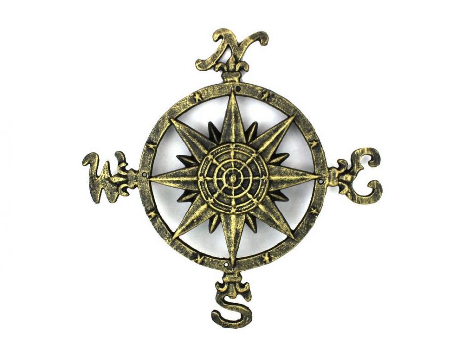Antique Gold Cast Iron Large Decorative Compass 19""