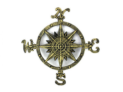 Antique Gold Cast Iron Large Decorative Compass 19""
