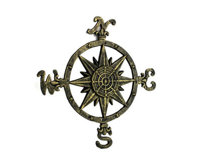Antique Gold Cast Iron Large Decorative Compass 19""