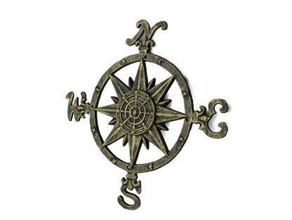 Antique Gold Cast Iron Large Decorative Compass 19""