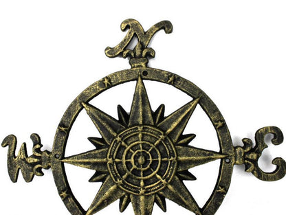Antique Gold Cast Iron Large Decorative Compass 19""