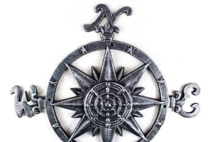 Antique Silver Cast Iron Large Decorative Rose Compass 19""