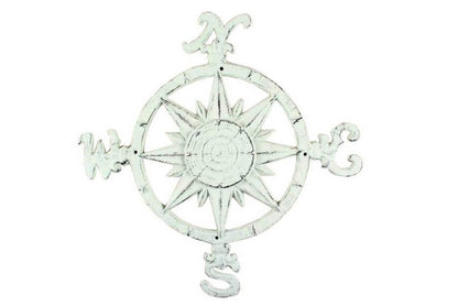 Rustic Whitewashed Cast Iron Large Decorative Rose Compass 19""