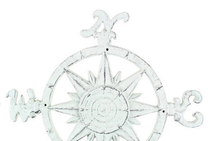 Rustic Whitewashed Cast Iron Large Decorative Rose Compass 19""