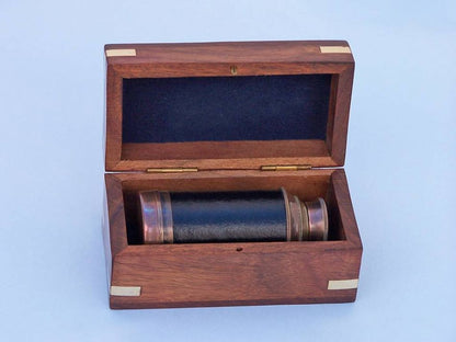 Deluxe Class Scout Antique Copper Spyglass Telescope 7"" with Rosewood Box
