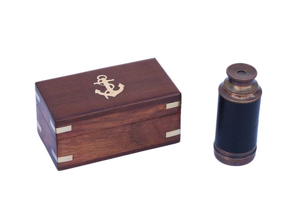 Deluxe Class Scout Antique Copper Spyglass Telescope 7"" with Rosewood Box