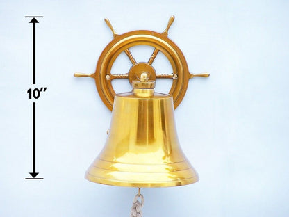 Brass  Plated Hanging Ship Wheel Bell 10""