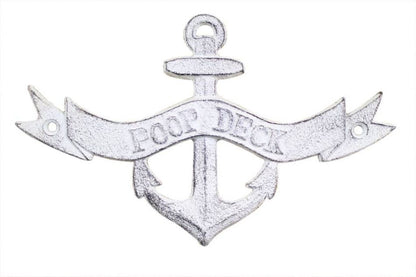 Whitewashed Cast Iron Poop Deck Anchor Sign 8""