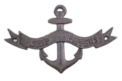 Cast Iron Ship Happens Anchor Sign 8""