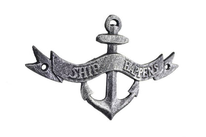 Antique Silver Cast Iron Ship Happens Anchor Sign 8""