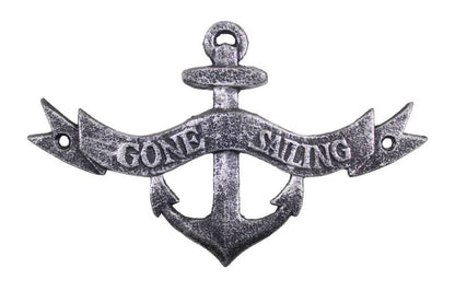Antique Silver Cast Iron Gone Sailing Anchor Sign 8""