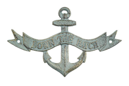Antique Bronze Cast Iron Down the Hatch Sign 8""