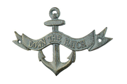 Antique Bronze Cast Iron Down the Hatch Sign 8""