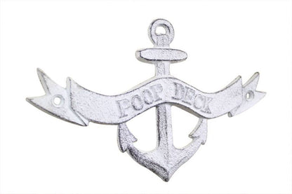 Whitewashed Cast Iron Poop Deck Anchor Sign 8""