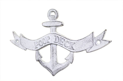 Whitewashed Cast Iron Poop Deck Anchor Sign 8""