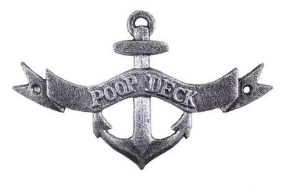 Antique Silver Cast Iron Poop Deck Anchor Sign 8""