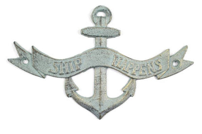 Antique Bronze Cast Iron Ship Happens Anchor Sign 8""