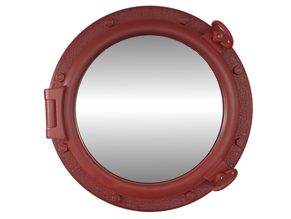 Dark Red Decorative Ship Porthole Mirror 20""