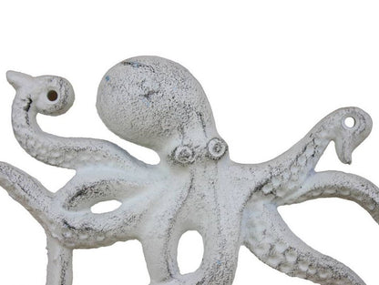 Rustic Whitewashed Cast Iron Octopus Hook 11"