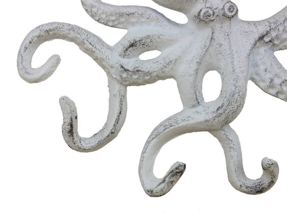 Rustic Whitewashed Cast Iron Octopus Hook 11"