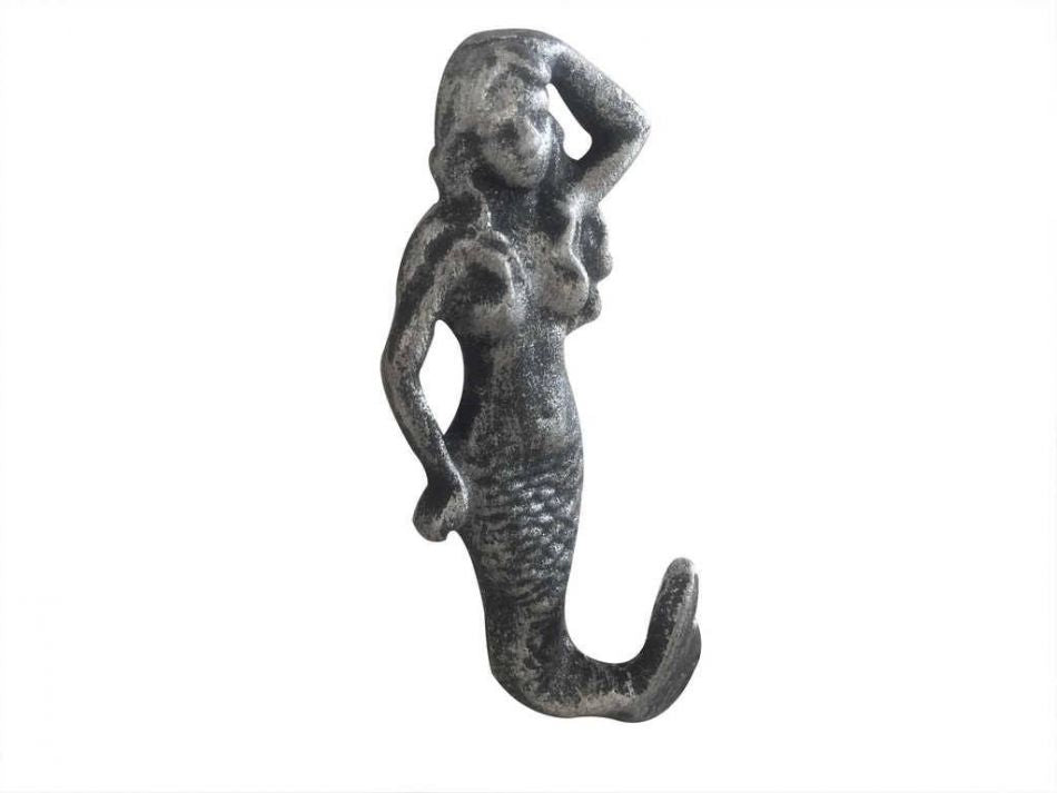Antique Silver Cast Iron Mermaid Hook 6""