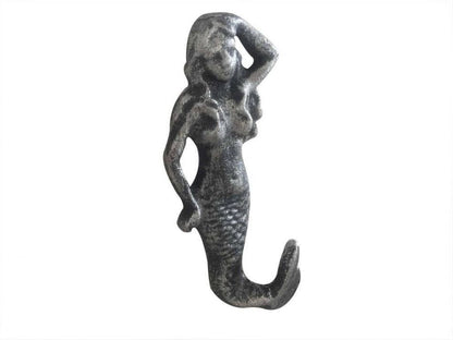 Antique Silver Cast Iron Mermaid Hook 6""