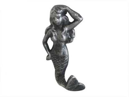 Antique Silver Cast Iron Mermaid Hook 6""