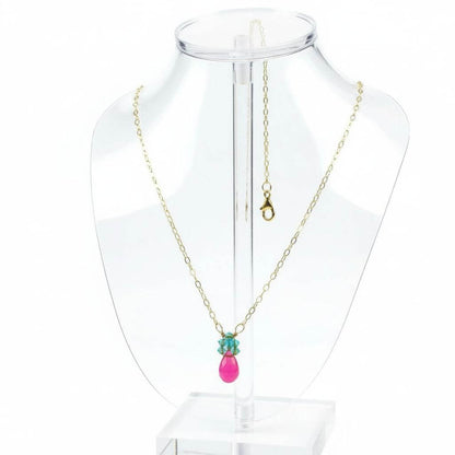 Gold Filled Pink and Aqua Gemstone Crystal Chain Necklace