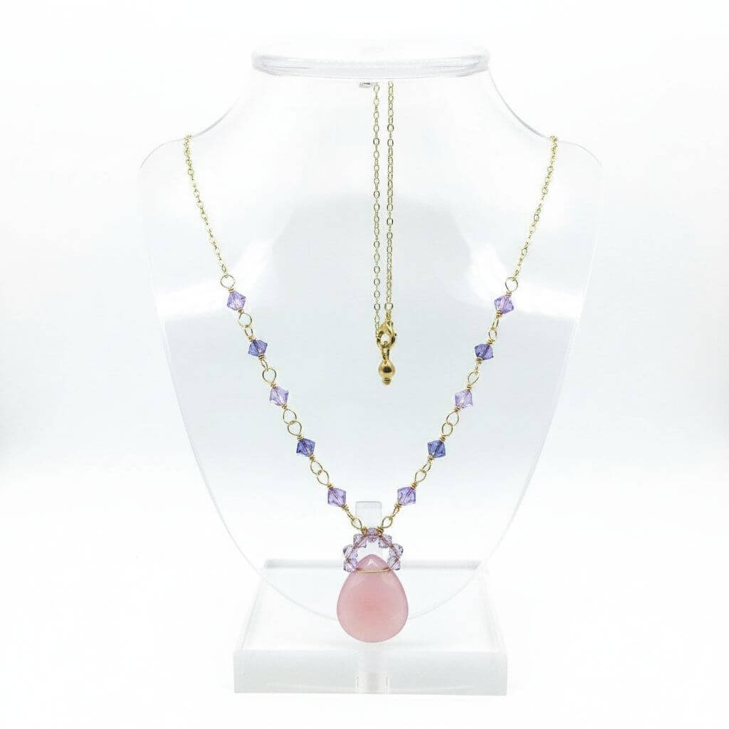 Lavender Chalcedony and Crystal Gold Filled Necklace