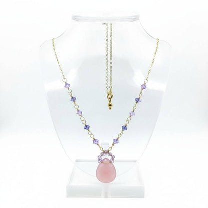 Lavender Chalcedony and Crystal Gold Filled Necklace