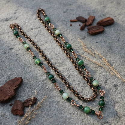 24 Inches Emerald Agate Wire Wrapped Necklace or Triple Wrap Bracelet