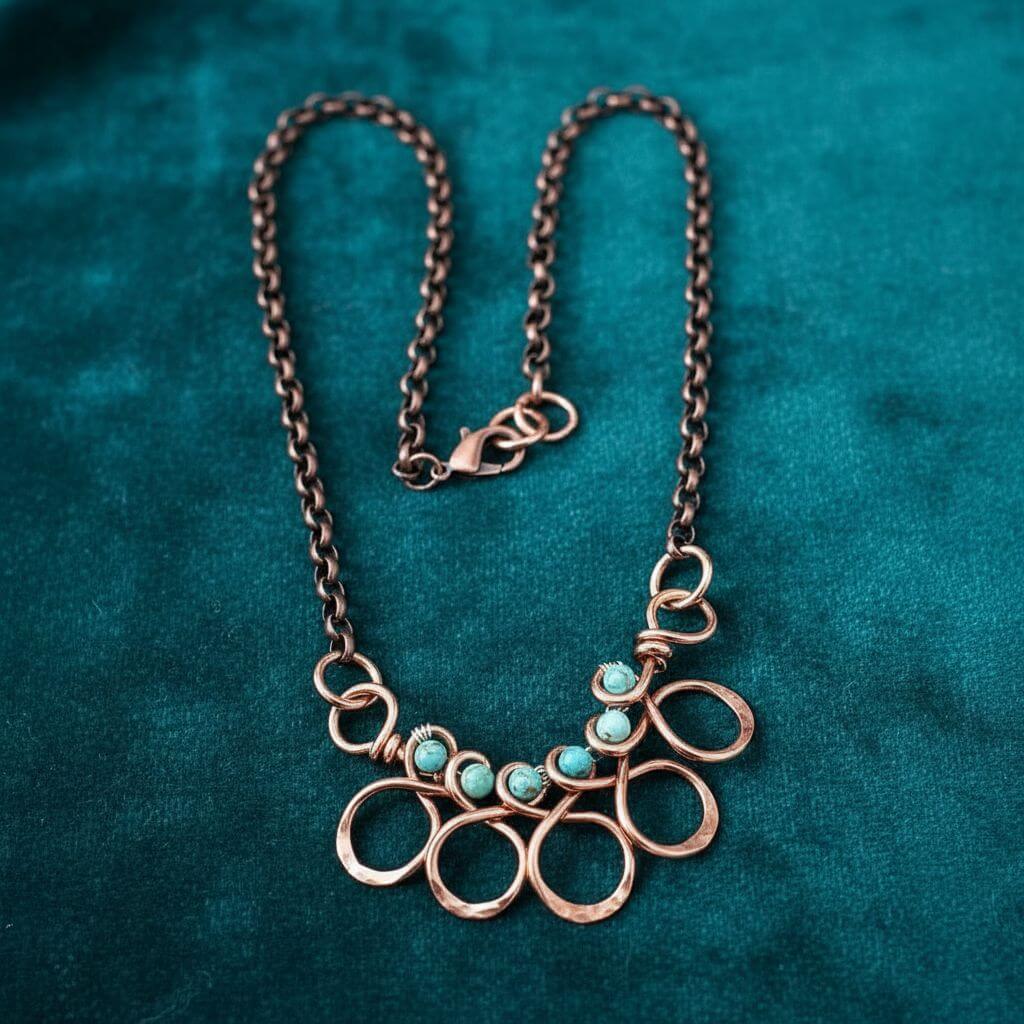 Seen on Ashley Liao Copper Turquoise Wire Wrapped Necklace