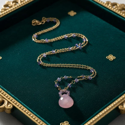 Lavender Chalcedony and Crystal Gold Filled Necklace