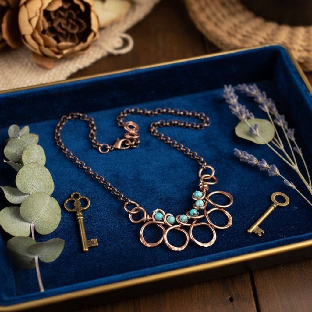 Seen on Ashley Liao Copper Turquoise Wire Wrapped Necklace