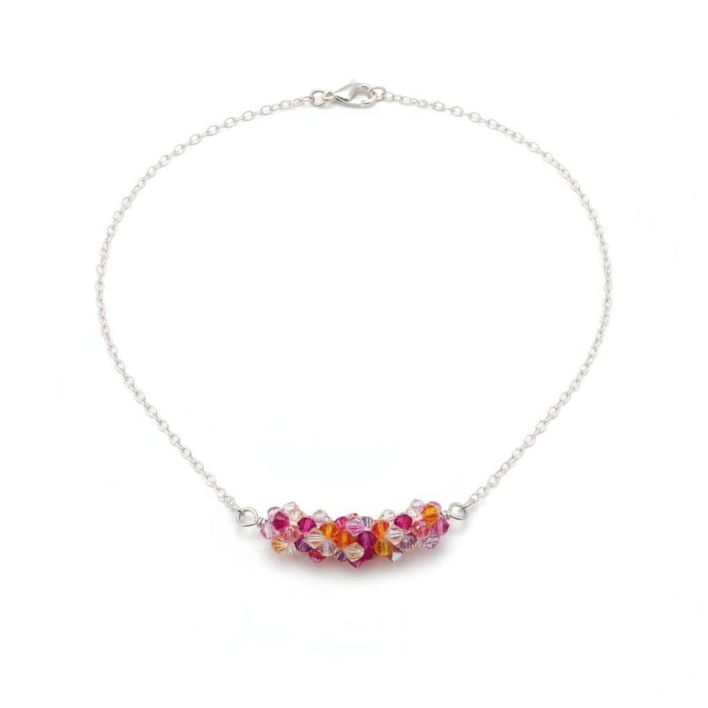 Silver Multi Color Spring Blossom Crystal Necklace