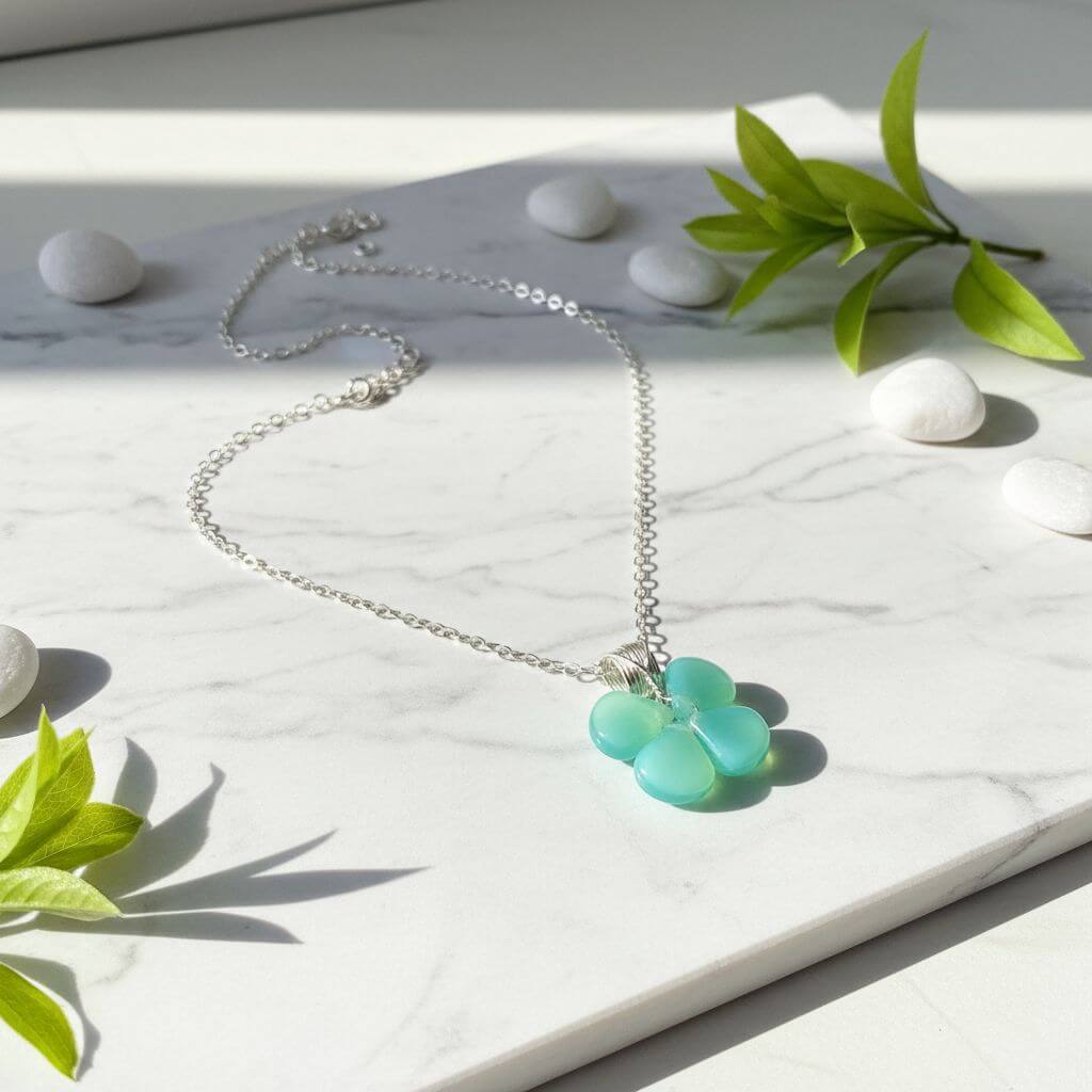Mint Green Beaded Clover Necklace