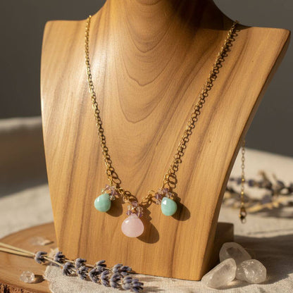 Gold Filled Light Pink and Mint Chalcedony Chain Necklace