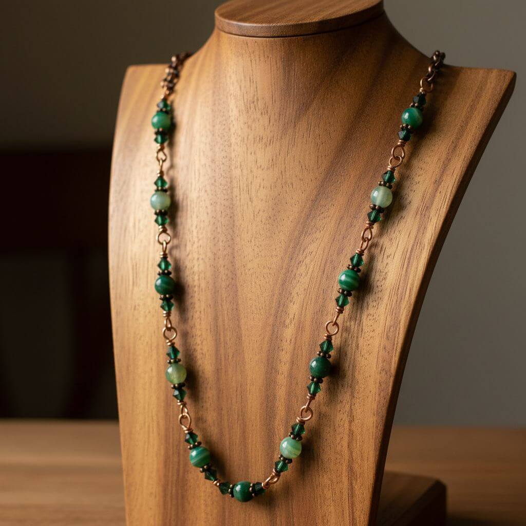 24 Inches Emerald Agate Wire Wrapped Necklace or Triple Wrap Bracelet