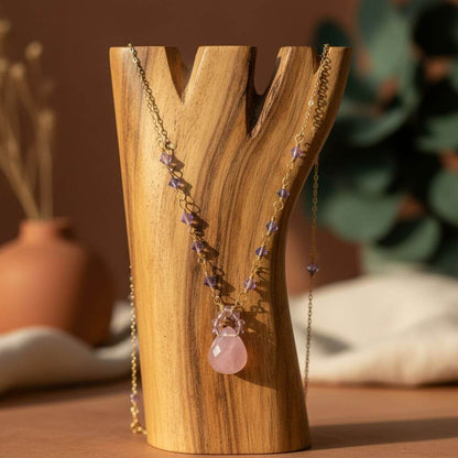 Lavender Chalcedony and Crystal Gold Filled Necklace