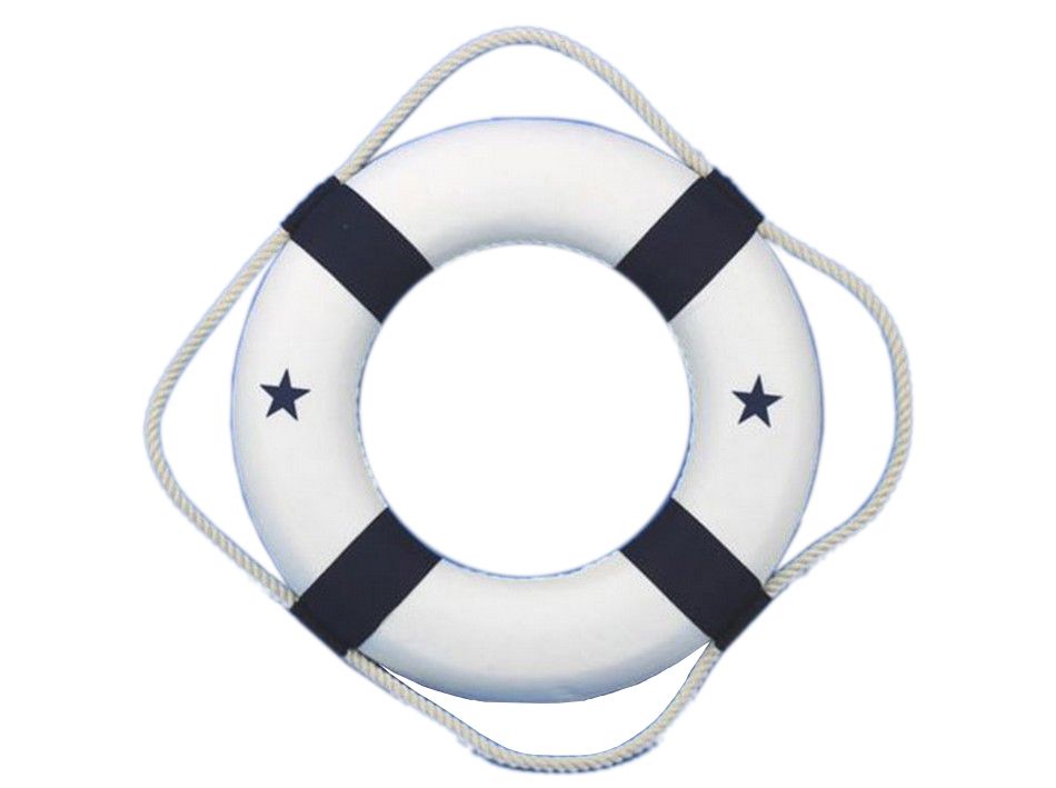 Classic White Decorative Lifering with Blue Bands 6""