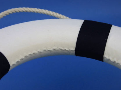 Classic White Decorative Lifering with Blue Bands 15""