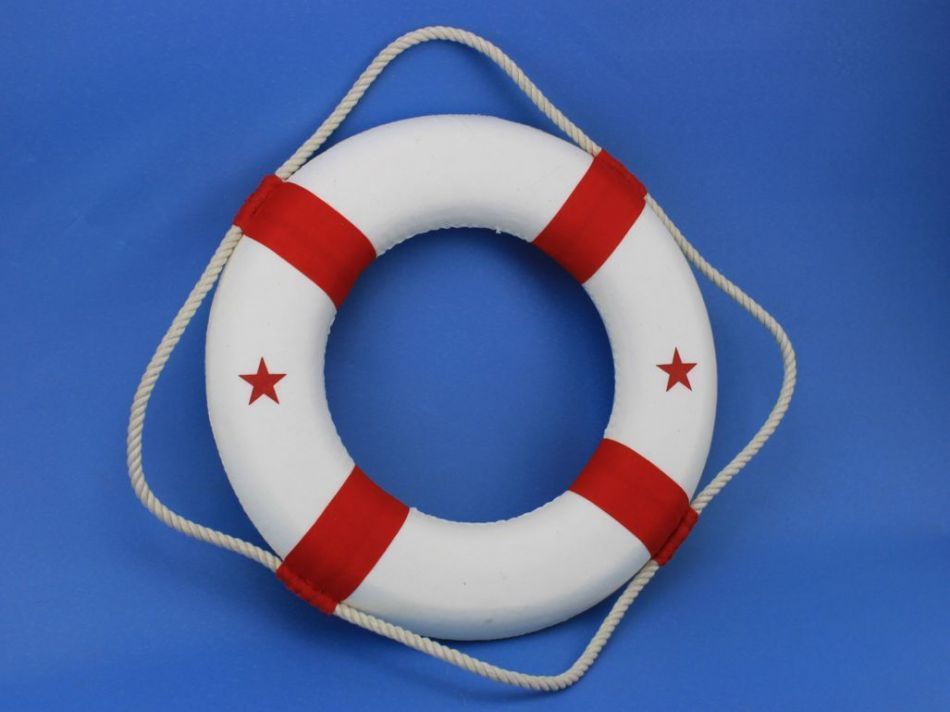 Classic White Decorative Lifering with Red Bands 15""
