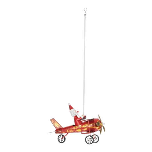 Springy Santa Bi-plane Ornament