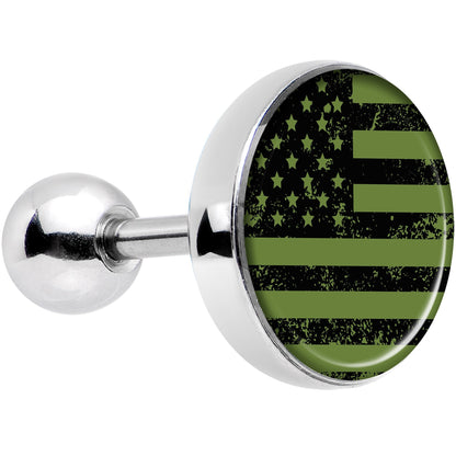 16G 1/4 Green American Flag Tragus Cartilage Earring
